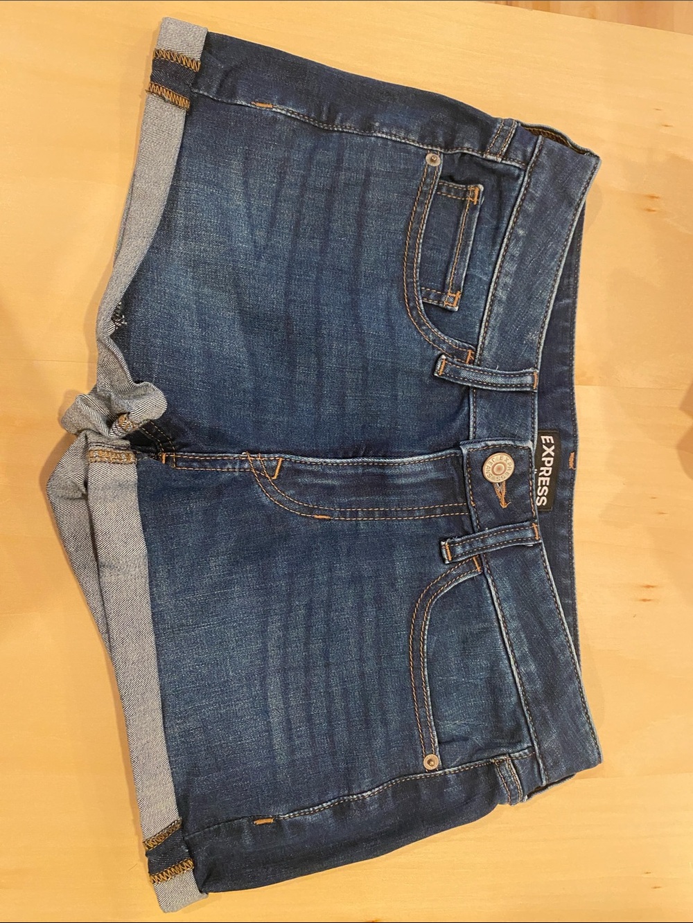Express Women's Dark Blue Rolled Cuff Denim Shorts